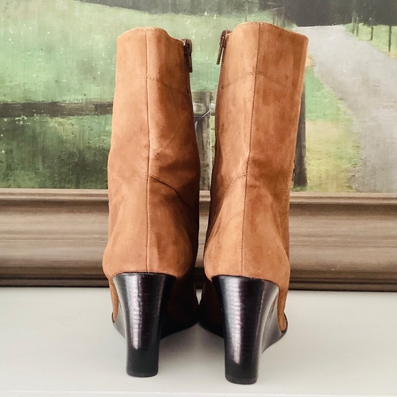 Vintage Enzo Angiolini Wedge Heel Brown Leather Suede Made In Brazil Boots 9.5 M - Picture 7 of 12